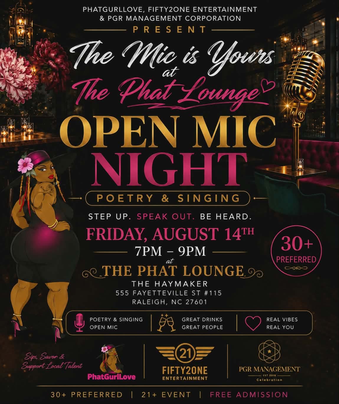 Open Mic Night — The Phat Lounge flyer